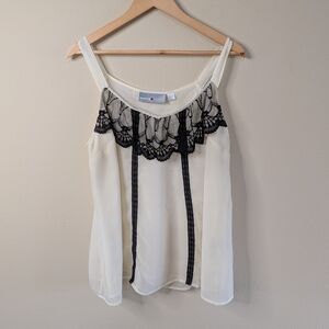 Avenue Studio Lace Trim Tank Top Cream Black Size 18/20
